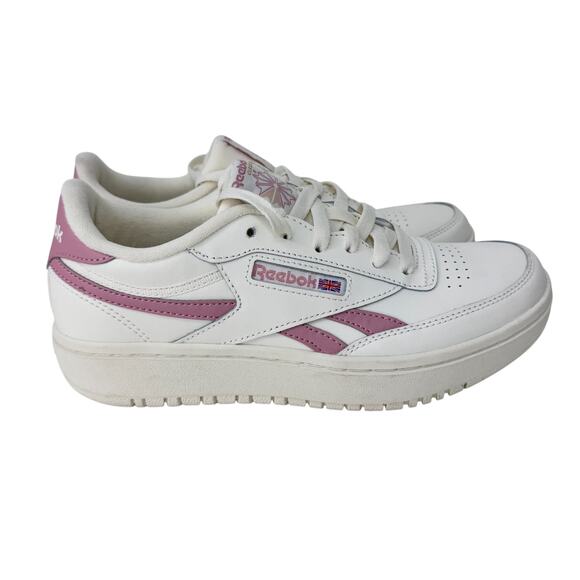 Reebok Club C Double Sneakers Youth Girls 5.5 White‎ Pink Low Top Lace Up HP9894